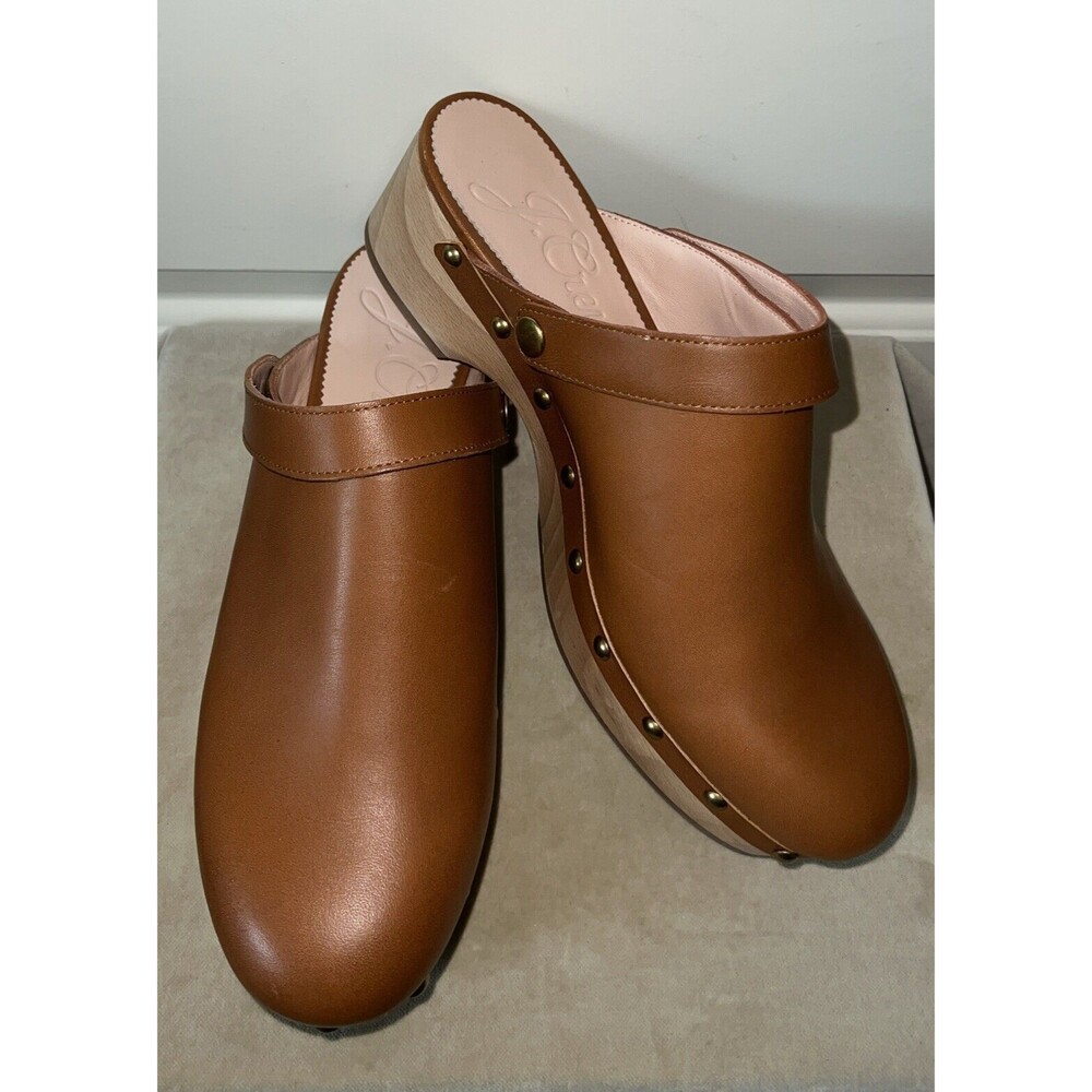 J.CREW NWOB Convertible Leather Clogs Rich Oak/Tan Brown, Size 9 - MSRP $110